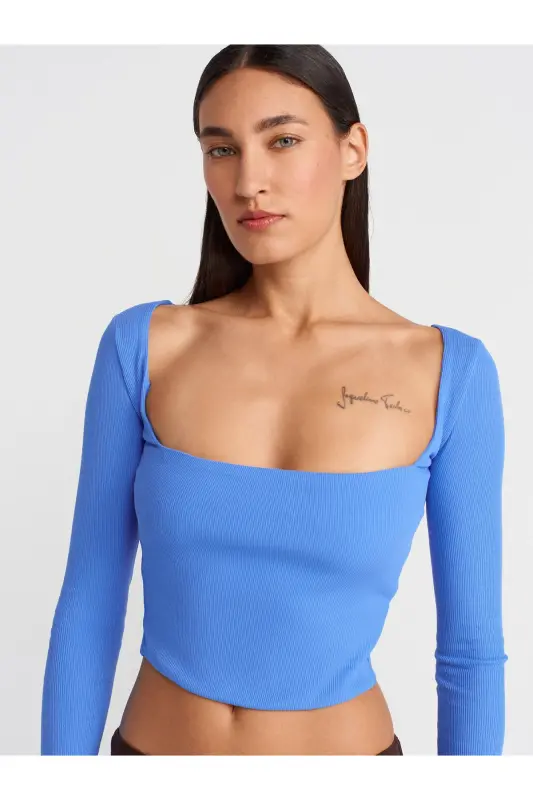 3700 Fitilli Uzun Kollu Top-Turkuaz-Turkuaz - 4