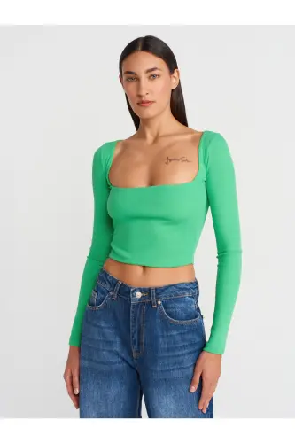 3700 Fitilli Uzun Kollu Top-Yeşil-Yeşil - 1