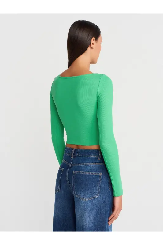 3700 Fitilli Uzun Kollu Top-Yeşil-Yeşil - 2