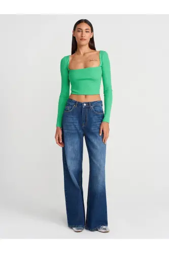 3700 Fitilli Uzun Kollu Top-Yeşil-Yeşil - 3