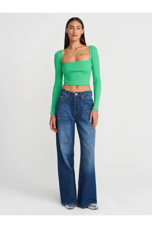 3700 Fitilli Uzun Kollu Top-Yeşil-Yeşil - 3