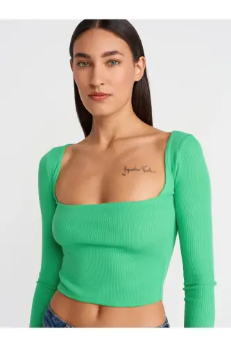 3700 Fitilli Uzun Kollu Top-Yeşil-Yeşil - 4