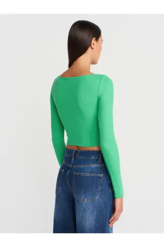 3700 Fitilli Uzun Kollu Top-Yeşil-Yeşil - DILVIN (1)