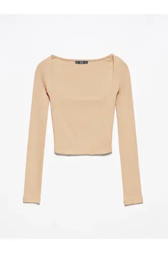 3700 Fitilli Uzun Kollu Top-camel - Camel - 3