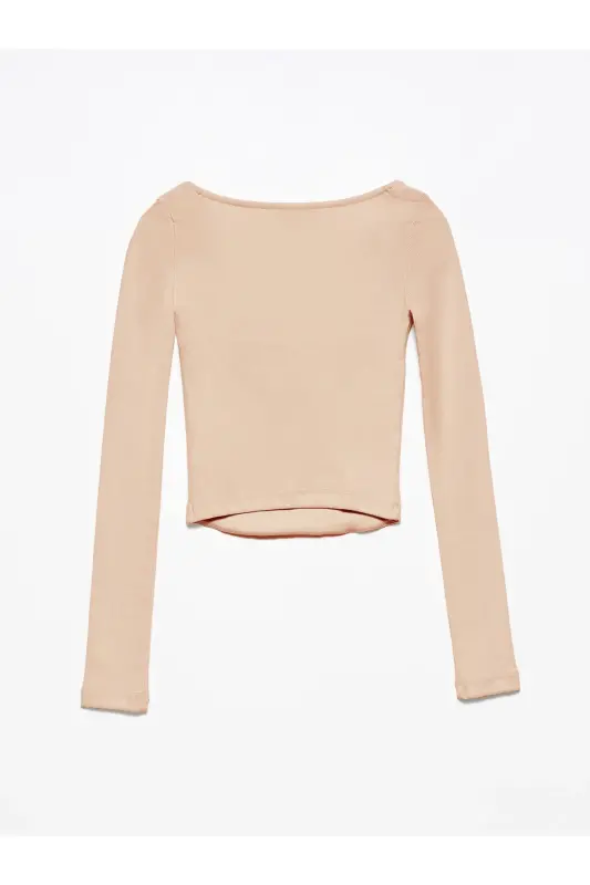 3700 Fitilli Uzun Kollu Top-camel-Camel - DILVIN