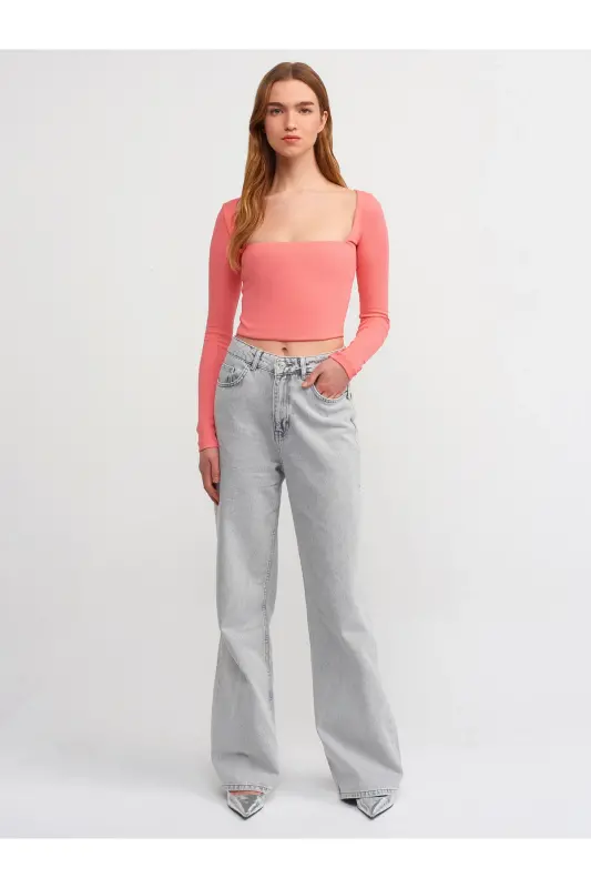 3700 Ribbed Long Sleeve Top-pink-pink - 3