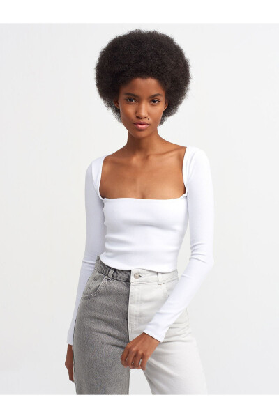 3700 Ribbed Long Sleeve Top - White - DILVIN