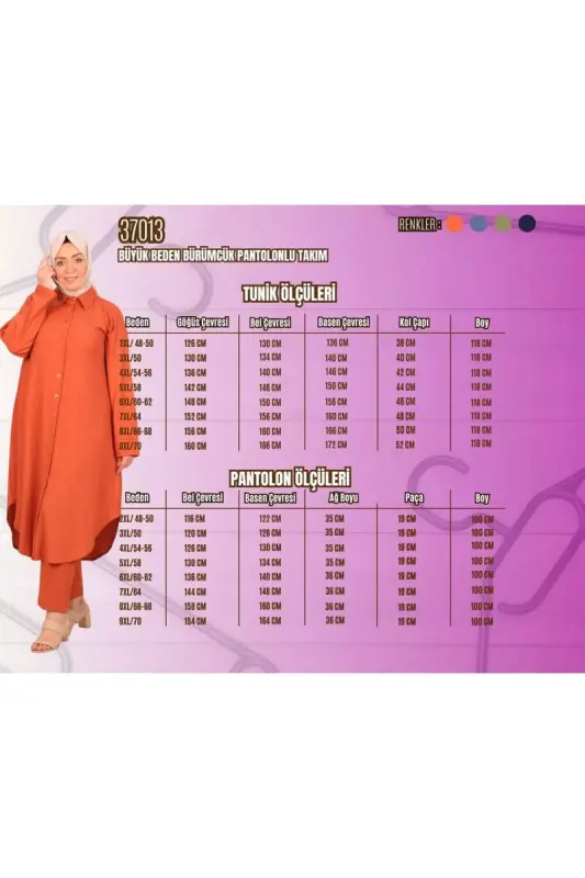 37013 Büyük Beden Bürümcük Pantolonlu Takım - Lacivert - 2