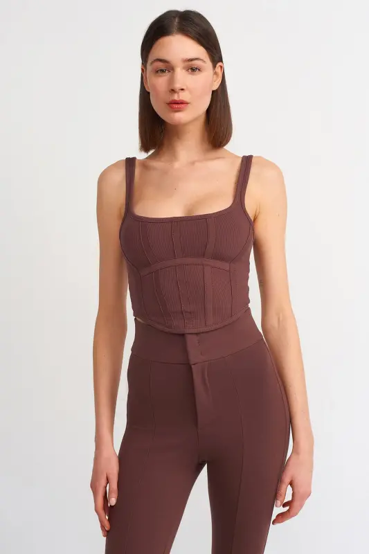 3793 Corset Top - Dark Brown-Dark Brown - DILVIN
