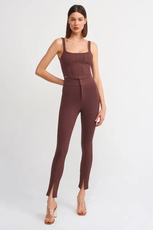 3793 Corset Top - Dark Brown-Dark Brown - 3