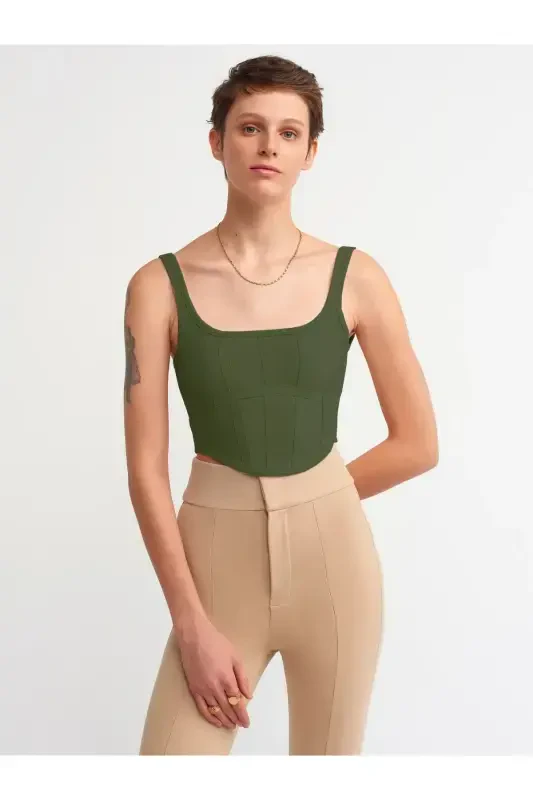3793 Corset Top- Dark Khaki-Dark Khaki - DILVIN