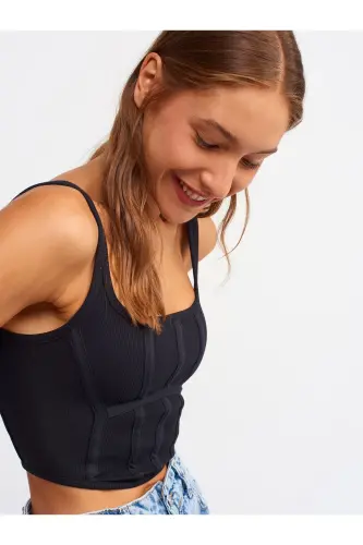 3793 Korse Top-Siyah-Siyah - 3