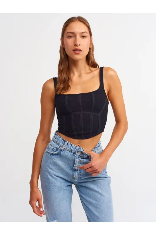 3793 Korse Top-Siyah-Siyah - 4