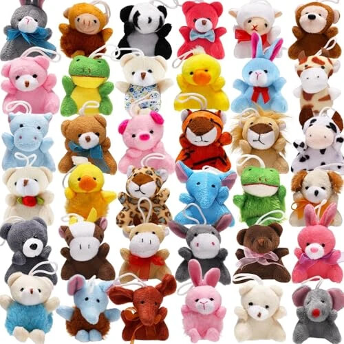 38 Pack Mini Stuffed Animals Party Favors for Kid, Small Plush Stuffed Animal Toy in Bulk for Claw Machine, Carnival Prizes, Plush Keychain Decorations, School Classroom Gift, Cute Animal Stuff Reward - Uzoxlsn
