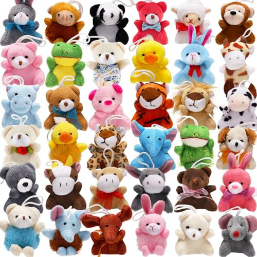 38 Pack Mini Stuffed Animals Party Favors for Kid, Small Plush Stuffed Animal Toy in Bulk for Claw Machine, Carnival Prizes, Plush Keychain Decorations, School Classroom Gift, Cute Animal Stuff Reward - 1