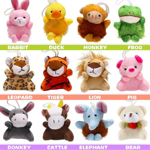 38 Pack Mini Stuffed Animals Party Favors for Kid, Small Plush Stuffed Animal Toy in Bulk for Claw Machine, Carnival Prizes, Plush Keychain Decorations, School Classroom Gift, Cute Animal Stuff Reward - 3