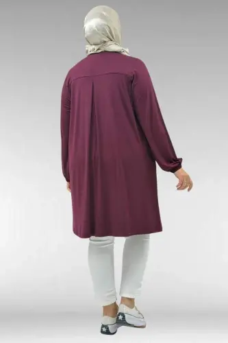 38014 Büyük Beden Basic Penye Tunik - Bordo - 3