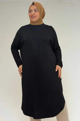 38110 Plus Size Drop Shoulder Cotton Tunic - Black - 1