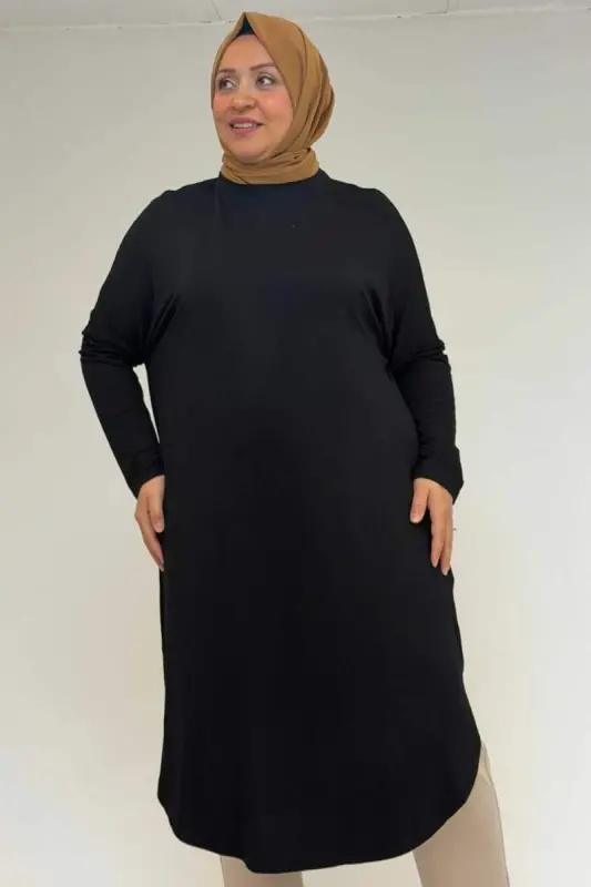 38110 Plus Size Drop Shoulder Cotton Tunic - Black - 1