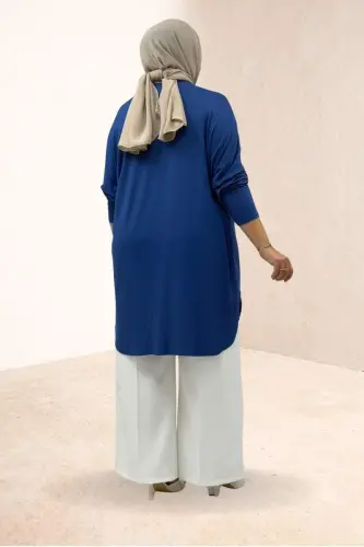 38111 Büyük Beden Basic Penye Tunik - İndigo - 3
