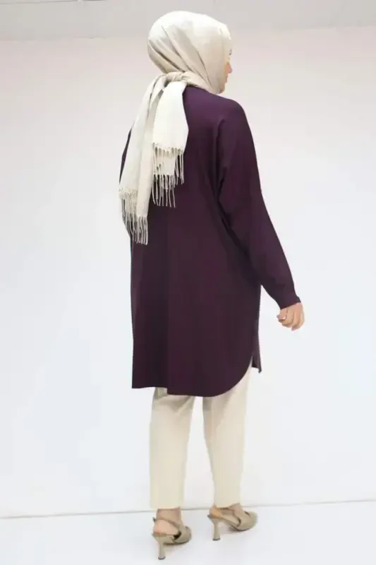 38111 Büyük Beden Basic Penye Tunik - Mor - 3