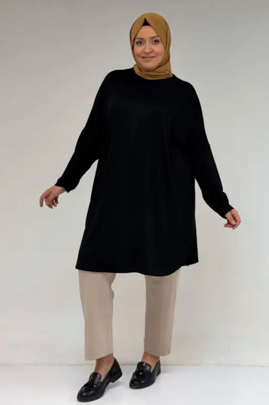 38111 Büyük Beden Basic Penye Tunik - Siyah - 3