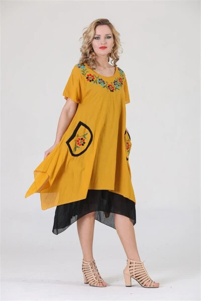 3815 Katta-katta qisqa yengli paxtadan tikilgan o'zbek milliy libos, katta o'lcham, kanaviçe bilan bezatilgan yubka - 24