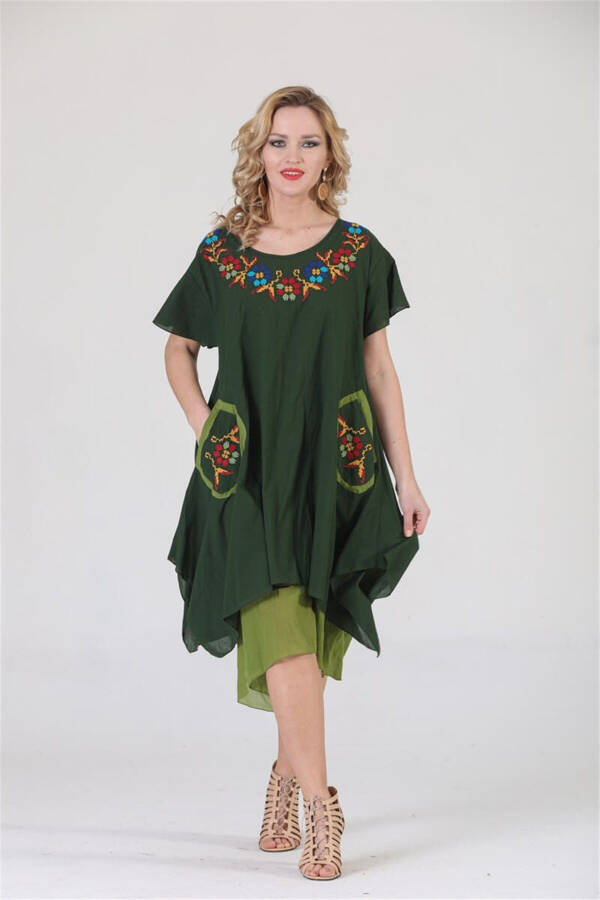 3815 Plus Size Embroidered Skirt Layered Short Sleeve Cotton Authentic Dress - 20