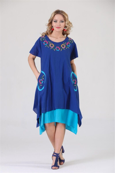 3815 Plus Size Embroidered Skirt Layered Short Sleeve Cotton Authentic Dress - 21