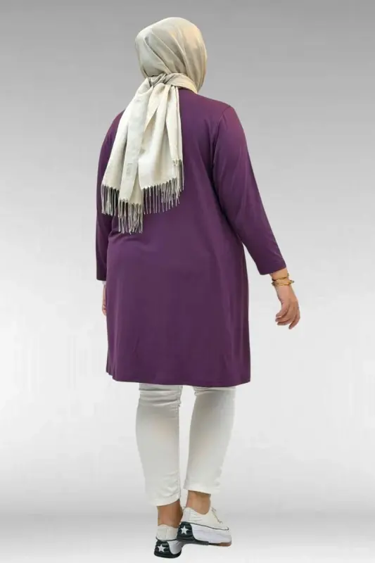 38501 Büyük Beden Basic Penye Tunik -Mürdüm - 3