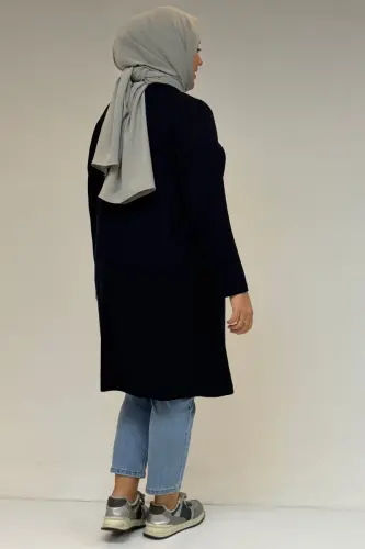 38501 Plus Size Basic Knitted Tunic - Navy Blue - 3