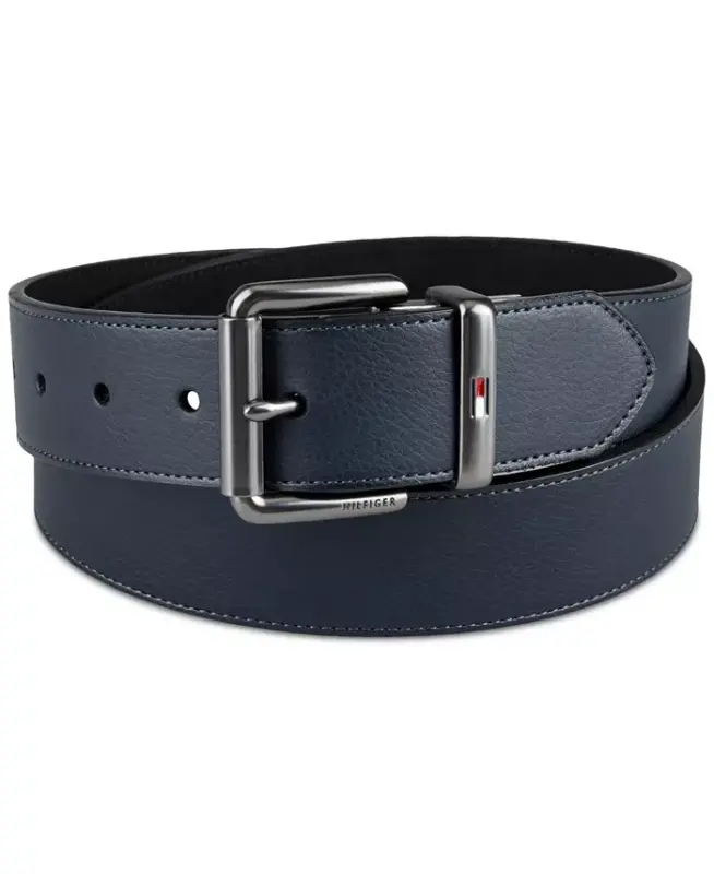 38MM Men’s Two-In-One Reversible Casual Matte and Pebbled Belt - Navy/black - 1