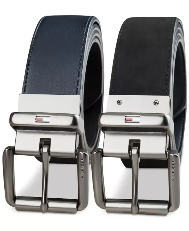 38MM Men’s Two-In-One Reversible Casual Matte and Pebbled Belt - Navy/black - 4