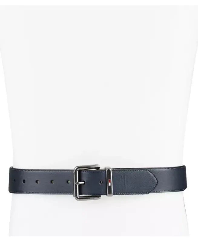 38MM Men’s Two-In-One Reversible Casual Matte and Pebbled Belt - Navy/black - 5
