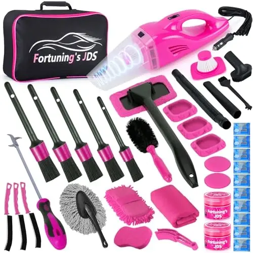 38PCS Car Detailing Kit Interior Cleaner with High Power Handheld Vacuum, Car Wash kit with Detailing Brush Set,Car Interior Detailing Kit,,Pink Car Accessories for Motorcycle,Cars,Gift for Women - 1