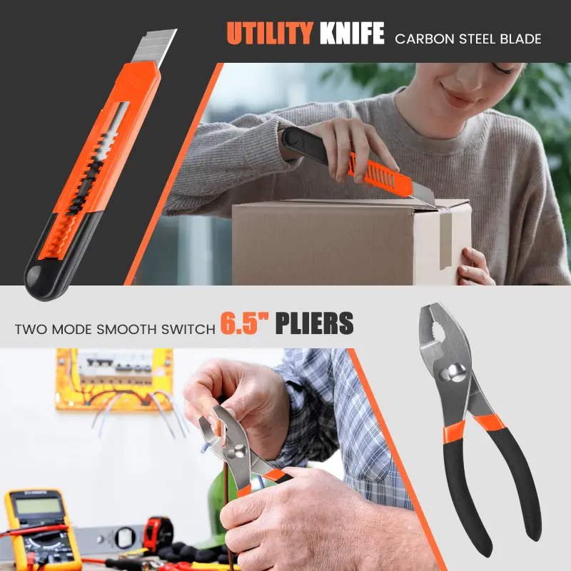 39 dona asboblar to‘plami Maishiy asboblar to‘plami, Umumiy asosiy uy asboblari to‘plami Qizlar va ayollar uchun ajoyib asboblar qutisi bilan, Uy garaji ofis kolleji yotoqxonasi uchun maishiy qo‘l to‘plami, apelsin - 4