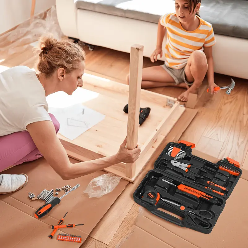 Cshidworld 39 Piece Tool Sets All Purpose Household Tool Kit, Home Tool Set Case with Toolbox Great for Girls Ladies and Women, Household Hand Kit for Home Garage Office College Dormitory, Orange-39-ORANGE - 2