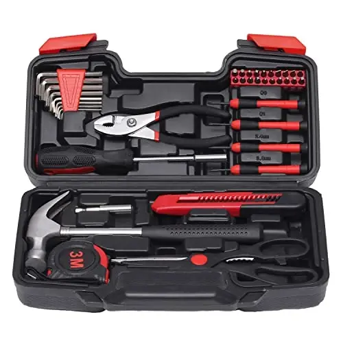 39-Piece Household Tools Kit - Small Basic Home Tool Set with Plastic Toolbox - Great for College Students, Household Use & More - 1