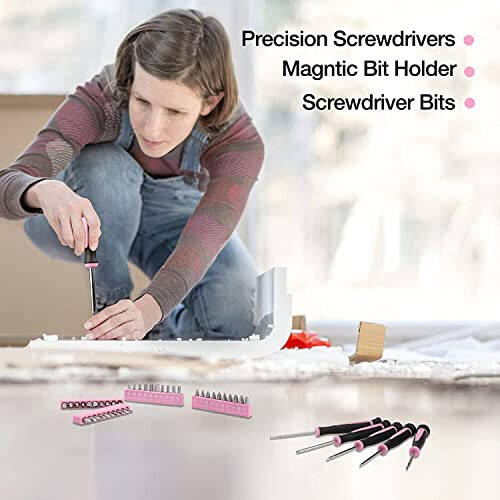 39-Piece All Purpose Household Pink Tool Kit for Girls, Ladies and Women - Includes All Essential Tools for Home, Garage, Office and College Dormitory Use - 7