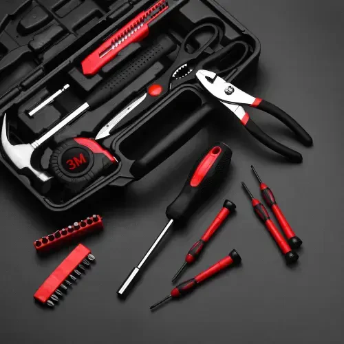 39 Piece All Purpose Household Tool Kit Small Basic Home Tool Set with Toolbox Great for Home, Garage, Office and College Dormitory Use, DIY and Crafts-RED - HOEY (1)