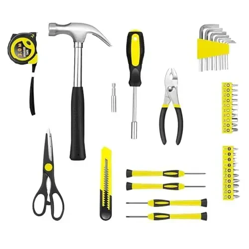 39 Piece Tool Set General Household Tool Kit - Basic Home Tool Set Small Hand Tool Kit with Plastic Toolbox Storage Case for Home Garage Office College Dormitory Use Yellow - 1