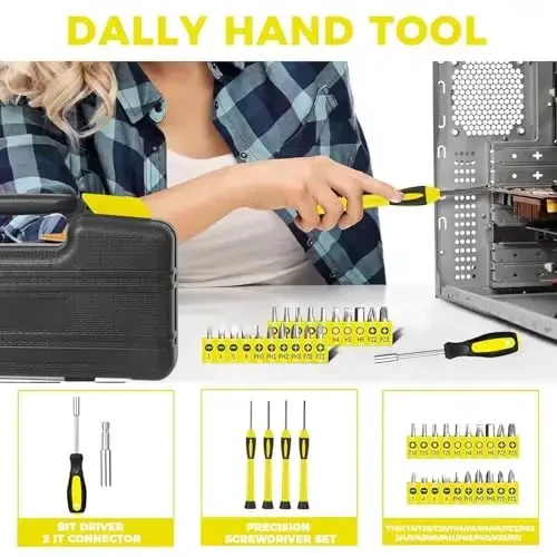 39 Piece Tool Set General Household Tool Kit - Basic Home Tool Set Small Hand Tool Kit with Plastic Toolbox Storage Case for Home Garage Office College Dormitory Use Yellow - RVOGJP (1)