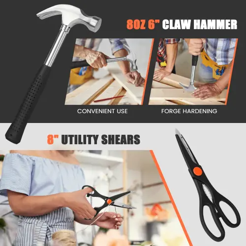 39 Piece Tool Sets All Purpose Household Tool Kit, General Basic Home Tool Set Case with Toolbox Great for Girls and Women, Household Hand Kit for Home Garage Office College Dormitory Use, Orange - 3