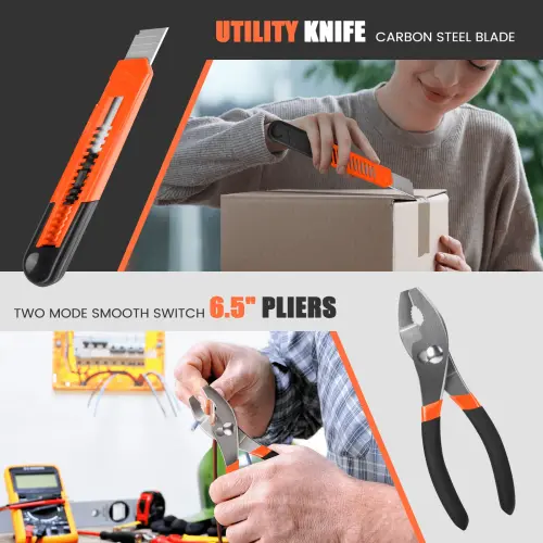 39 Piece Tool Sets All Purpose Household Tool Kit, General Basic Home Tool Set Case with Toolbox Great for Girls and Women, Household Hand Kit for Home Garage Office College Dormitory Use, Orange - 4