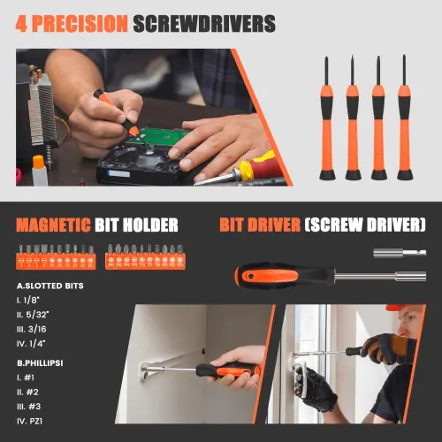 39 Piece Tool Sets All Purpose Household Tool Kit, General Basic Home Tool Set Case with Toolbox Great for Girls and Women, Household Hand Kit for Home Garage Office College Dormitory Use, Orange - 6