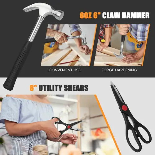 39 Piece Tool Sets All Purpose Household Tool Kit, General Basic Home Tool Set Case with Toolbox Great for Girls Ladies and Women, Household Hand Kit for Home Garage Office College Dormitory, Red - 2