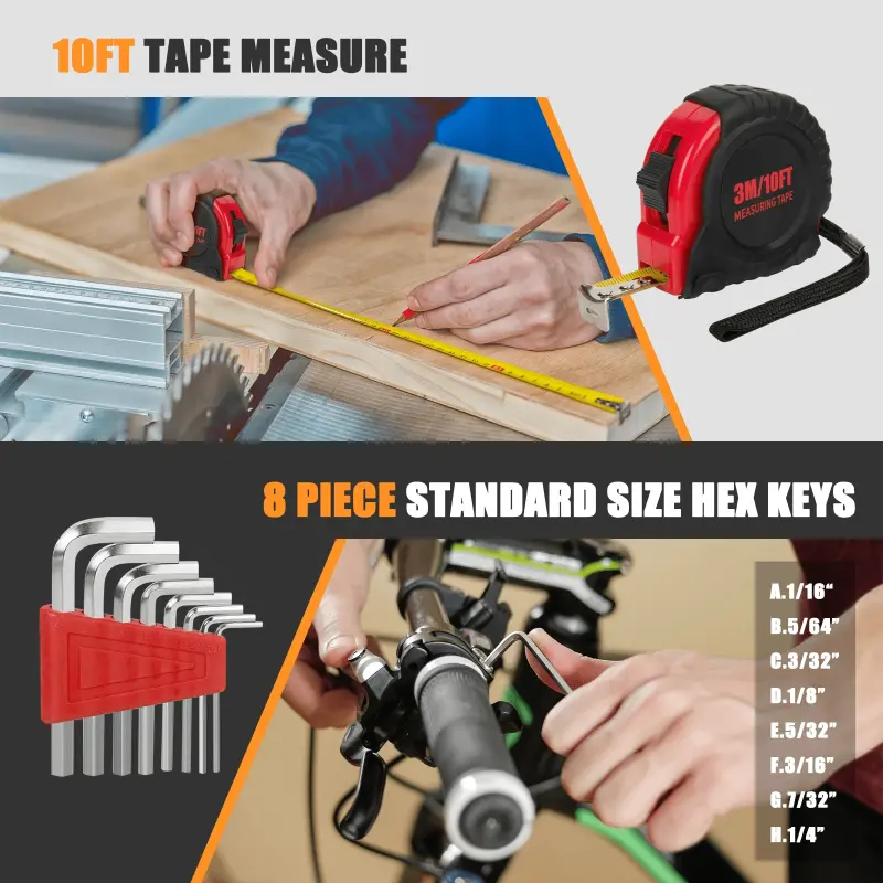 39 Piece Tool Sets All Purpose Household Tool Kit, General Basic Home Tool Set Case with Toolbox Great for Girls Ladies and Women, Household Hand Kit for Home Garage Office College Dormitory, Red - 4