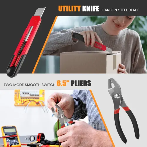 39 Piece Tool Sets All Purpose Household Tool Kit, General Basic Home Tool Set Case with Toolbox Great for Girls Ladies and Women, Household Hand Kit for Home Garage Office College Dormitory, Red - 5