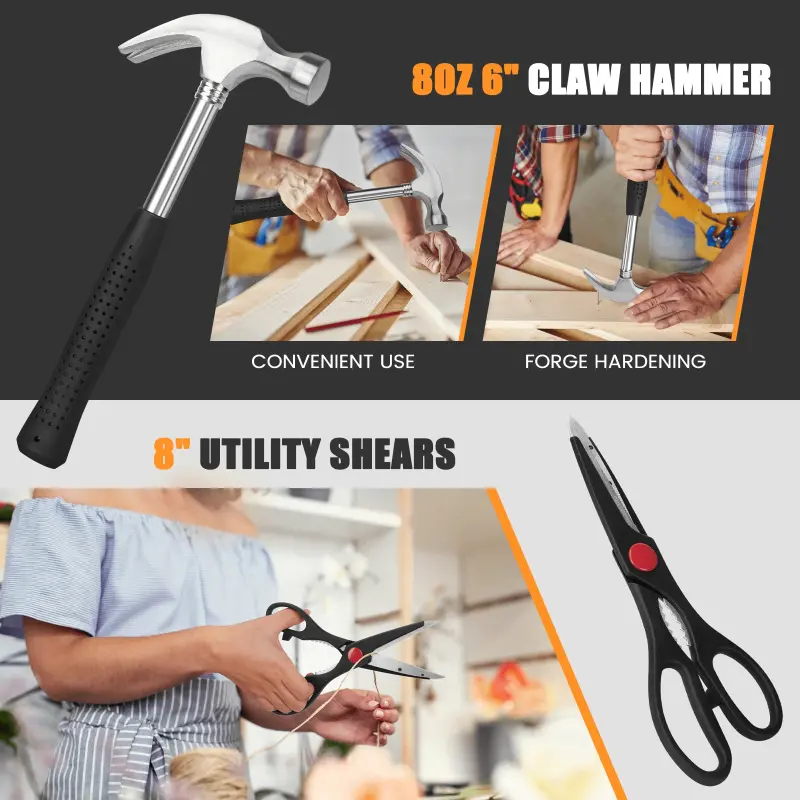 39 qismli asboblar to‘plami Maishiy asboblar to‘plami, Umumiy asosiy uy asboblar to‘plami qizlar, ayollar va ayollar uchun ajoyib asboblar qutisi bilan, uy garaji ofis kolleji yotoqxonasi uchun maishiy qo‘l to‘plami, qizil - 2