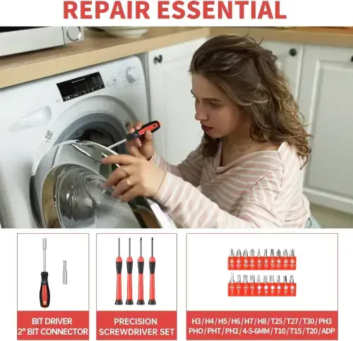 39 qismli har tomonlama uy-ro'zg'or asboblari to'plami, kichik asosiy uy asboblari to'plami, quti bilan birga uy, garaj, ofis va kollej yotoqxonasi uchun ajoyib, DIY va hunarmandchilik-QIZIL - 4